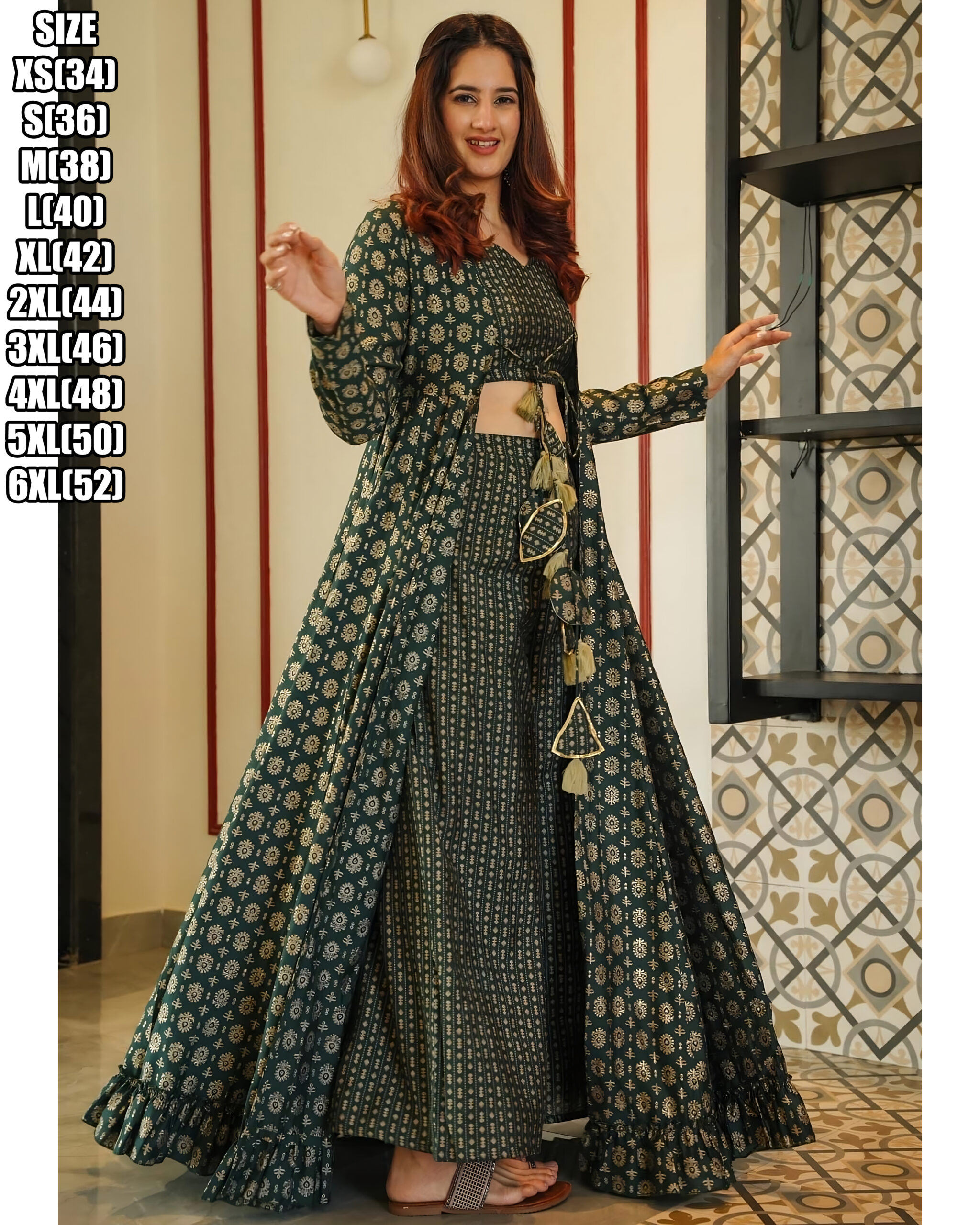 Universal Fashion Presents This Stunning 3-piece Koti Style Indo-western Suit Of Printed Crop Top, Skirt/palazzo And Parallels Paired With A Beautiful Printed Shrug Set Collection