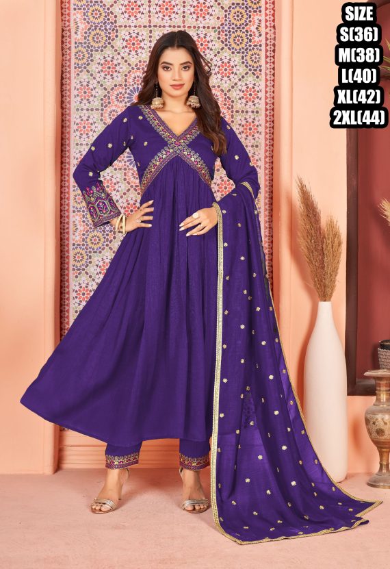 Ethnicrang Women's Pure Vichitra Silk Embrodiery Aliya 3 Pcs Kurti Set