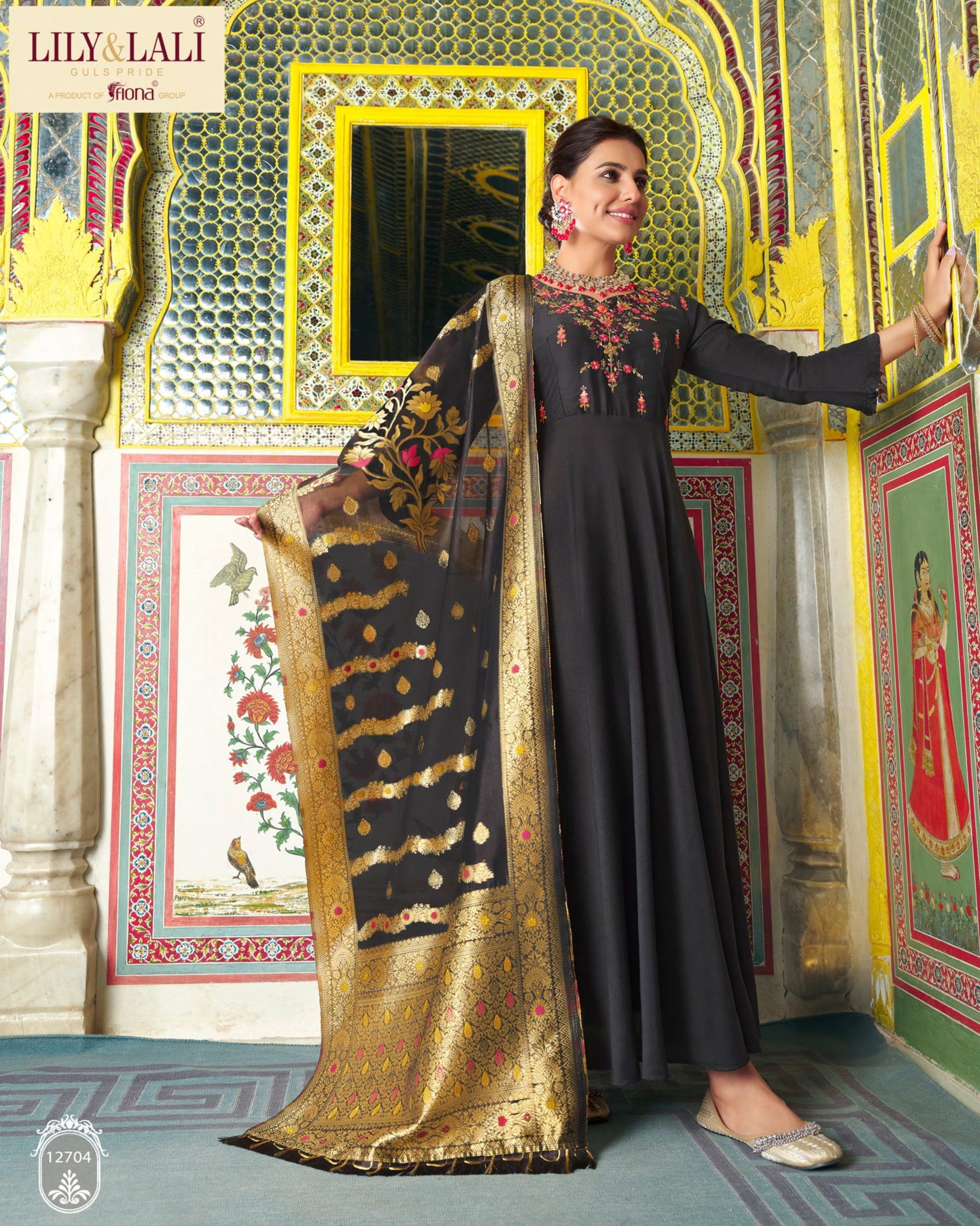 Lily & Lali Mohini Vogue Bemberg Silk Gown WIth Jacquard Dupatta