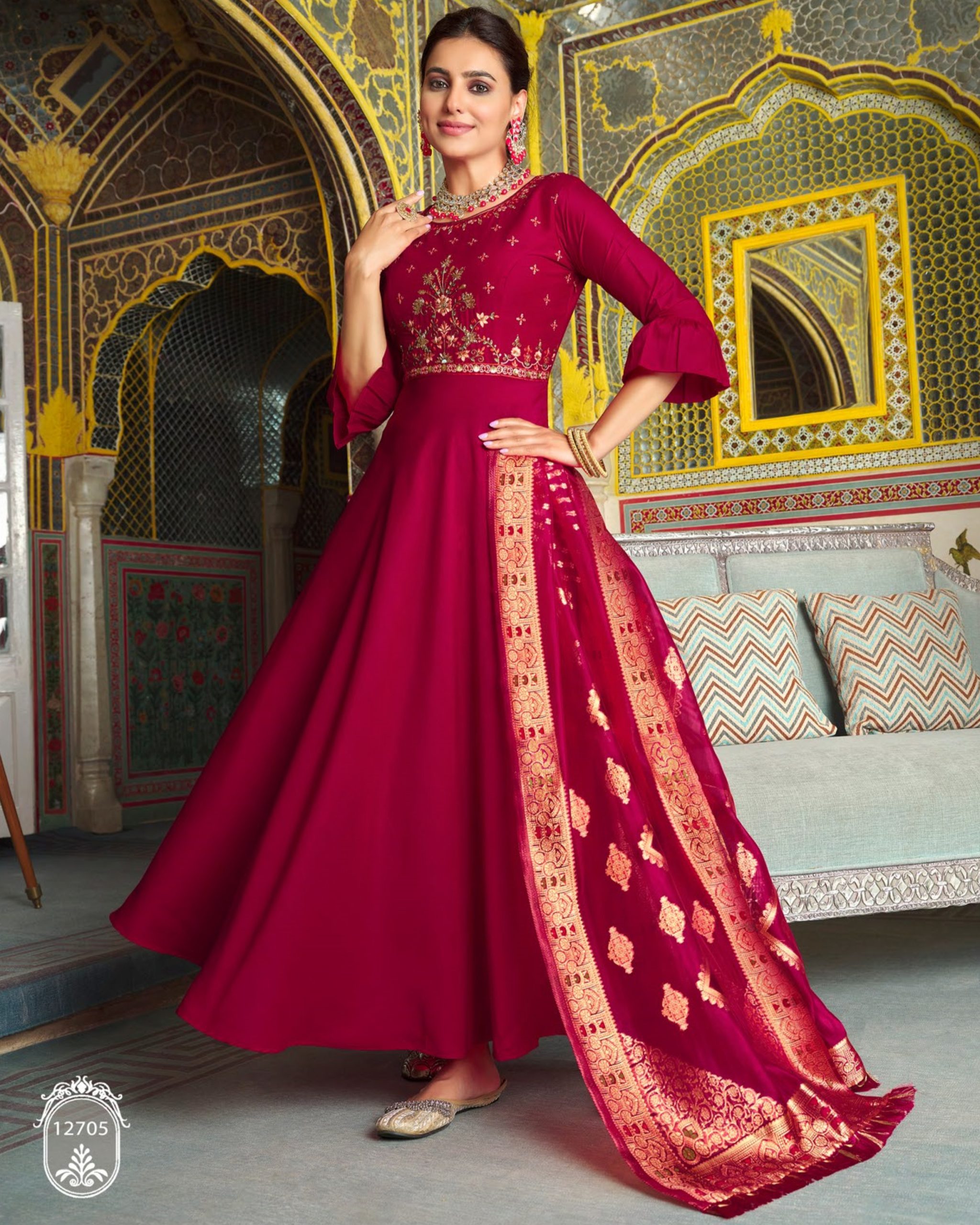 Lily & Lali Mohini Vogue Bemberg Silk Gown WIth Jacquard Dupatta