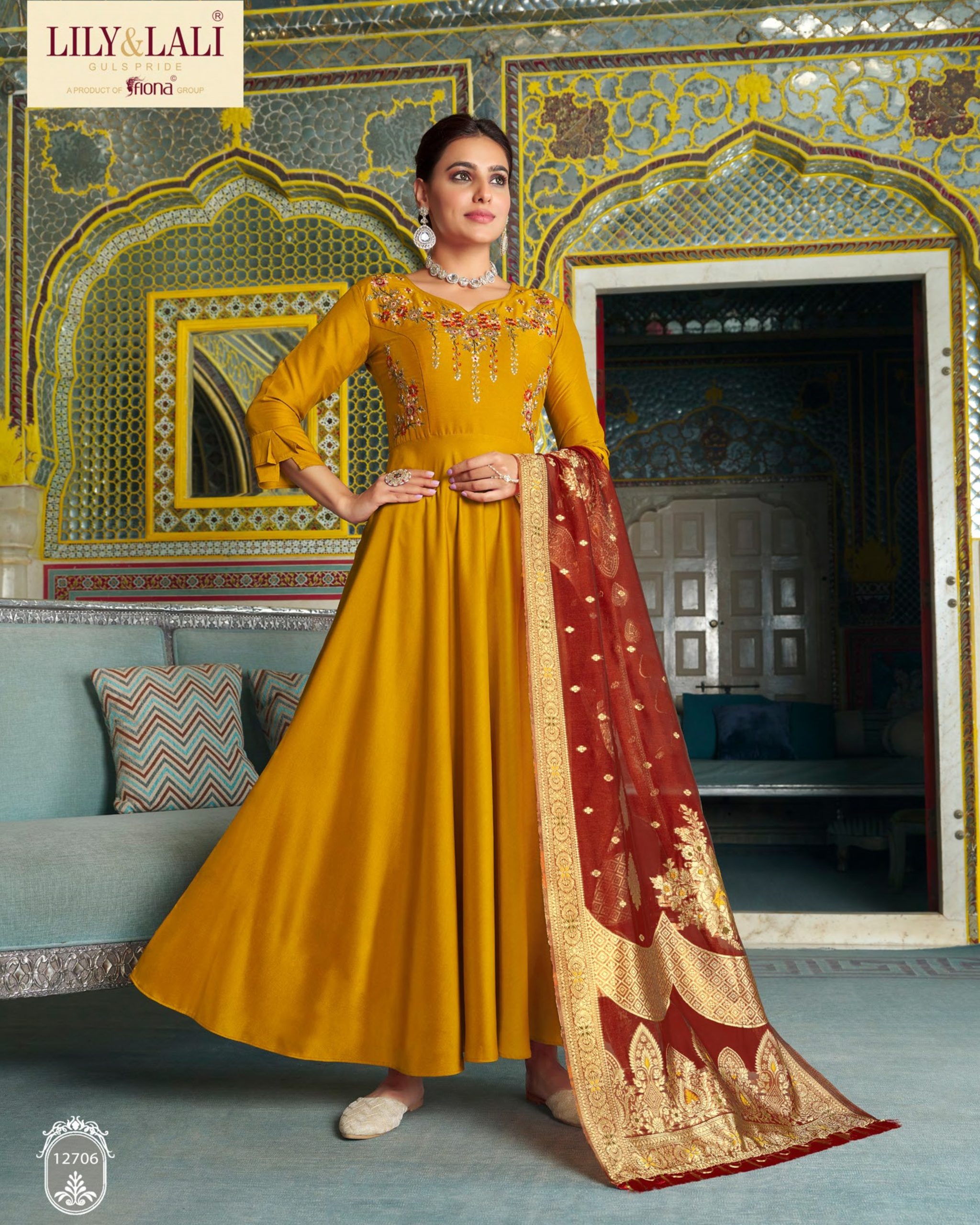 Lily & Lali Mohini Vogue Bemberg Silk Gown WIth Jacquard Dupatta