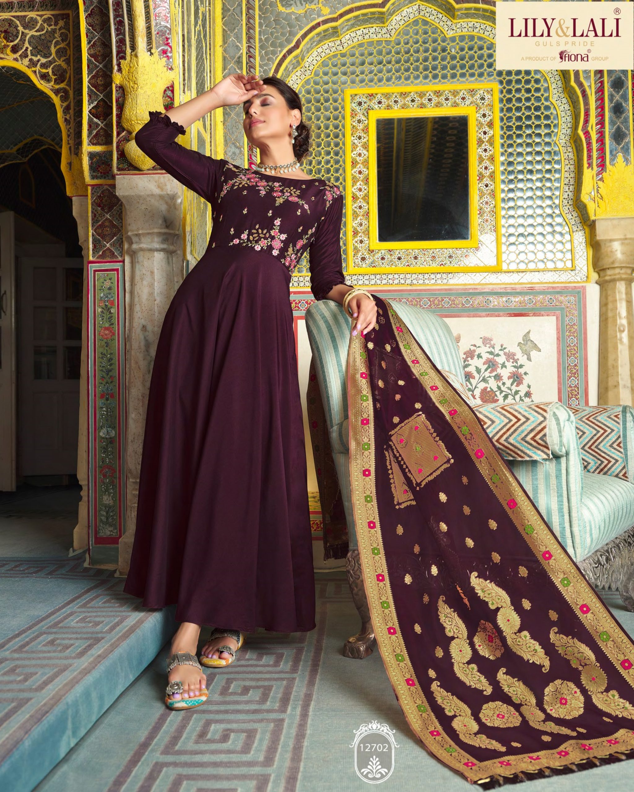 Lily & Lali Mohini Vogue Bemberg Silk Gown WIth Jacquard Dupatta
