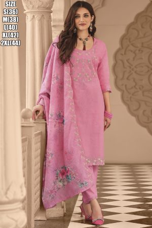 Elegant Stitched Pure Cotton Ensemble With Fancy Embroidery Work, Digital Print On Mal-Mal Dupatta - Perfect For A Stylish Statement