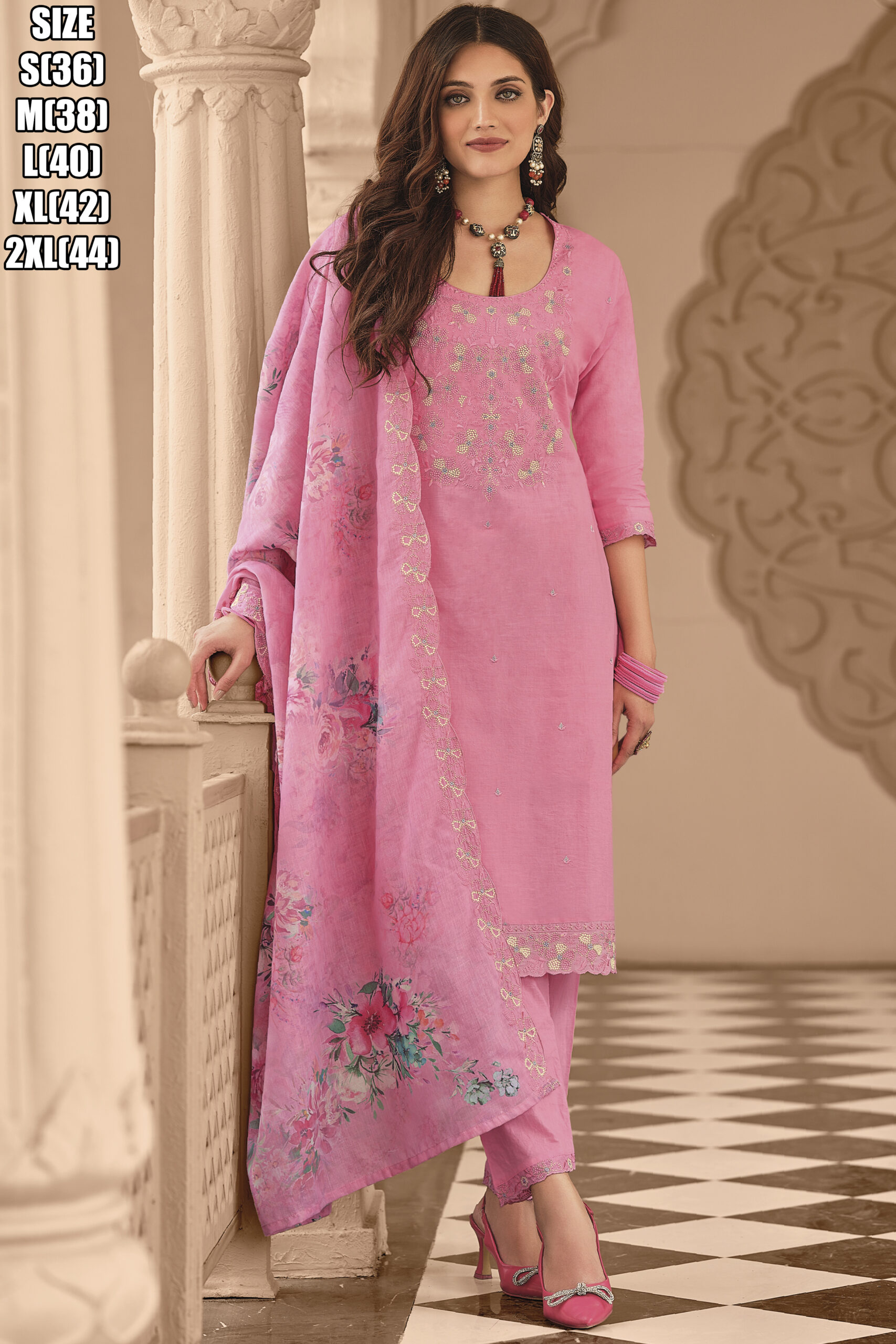 Elegant Stitched Pure Cotton Ensemble With Fancy Embroidery Work, Digital Print On Mal-Mal Dupatta - Perfect For A Stylish Statement