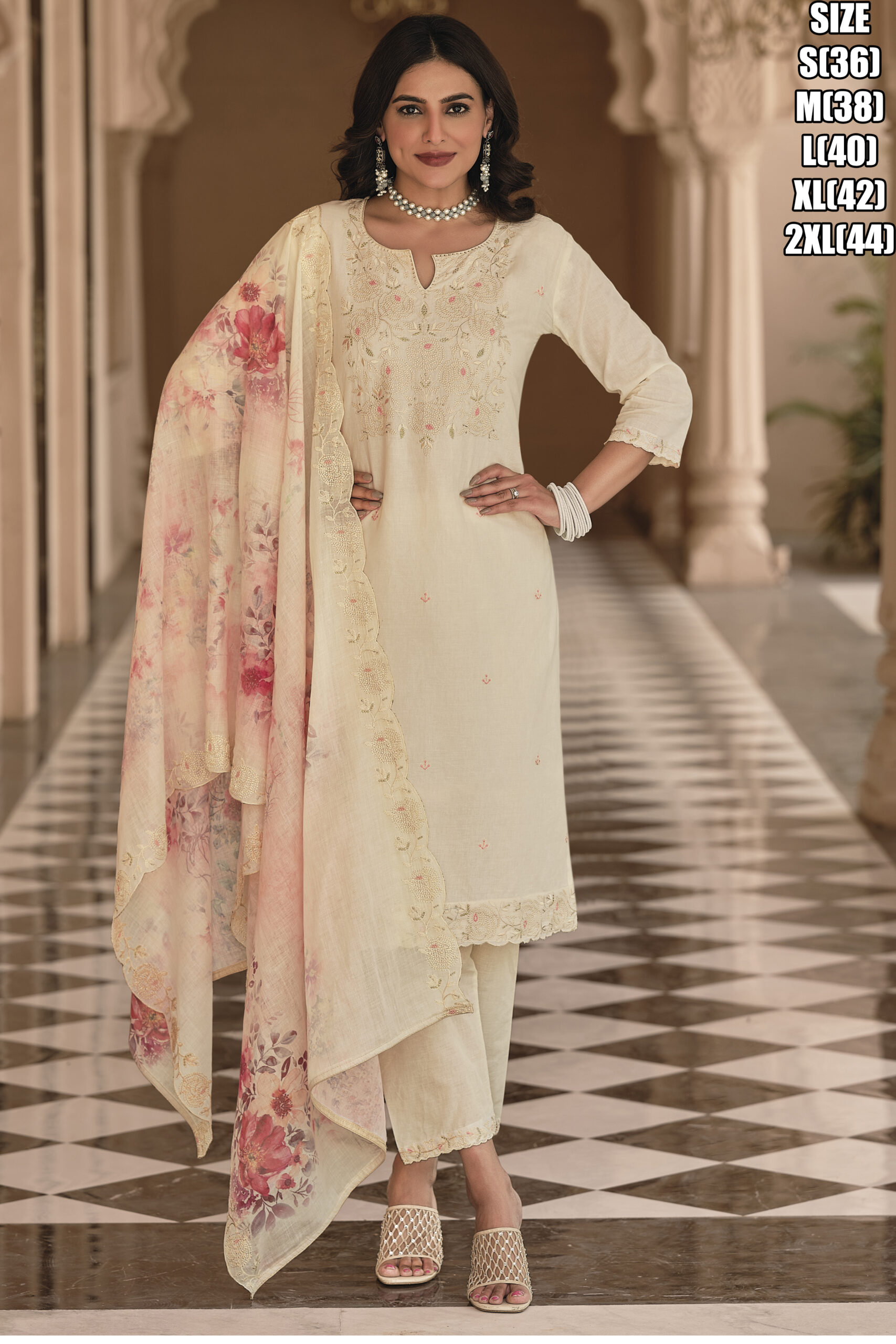 Elegant Stitched Pure Cotton Ensemble With Fancy Embroidery Work, Digital Print On Mal-Mal Dupatta - Perfect For A Stylish Statement