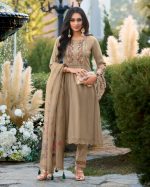 Ethnicrang Women's Viscose Organza Embroidery Occasion Beautiful Party Wear 3Pcs Fancy Kurti Pent With Dupatta