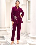 Women's Stitched Velvet Handwork Winterwear Cord set