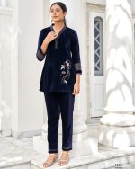 Women's Stitched Velvet Handwork Winterwear Cord set