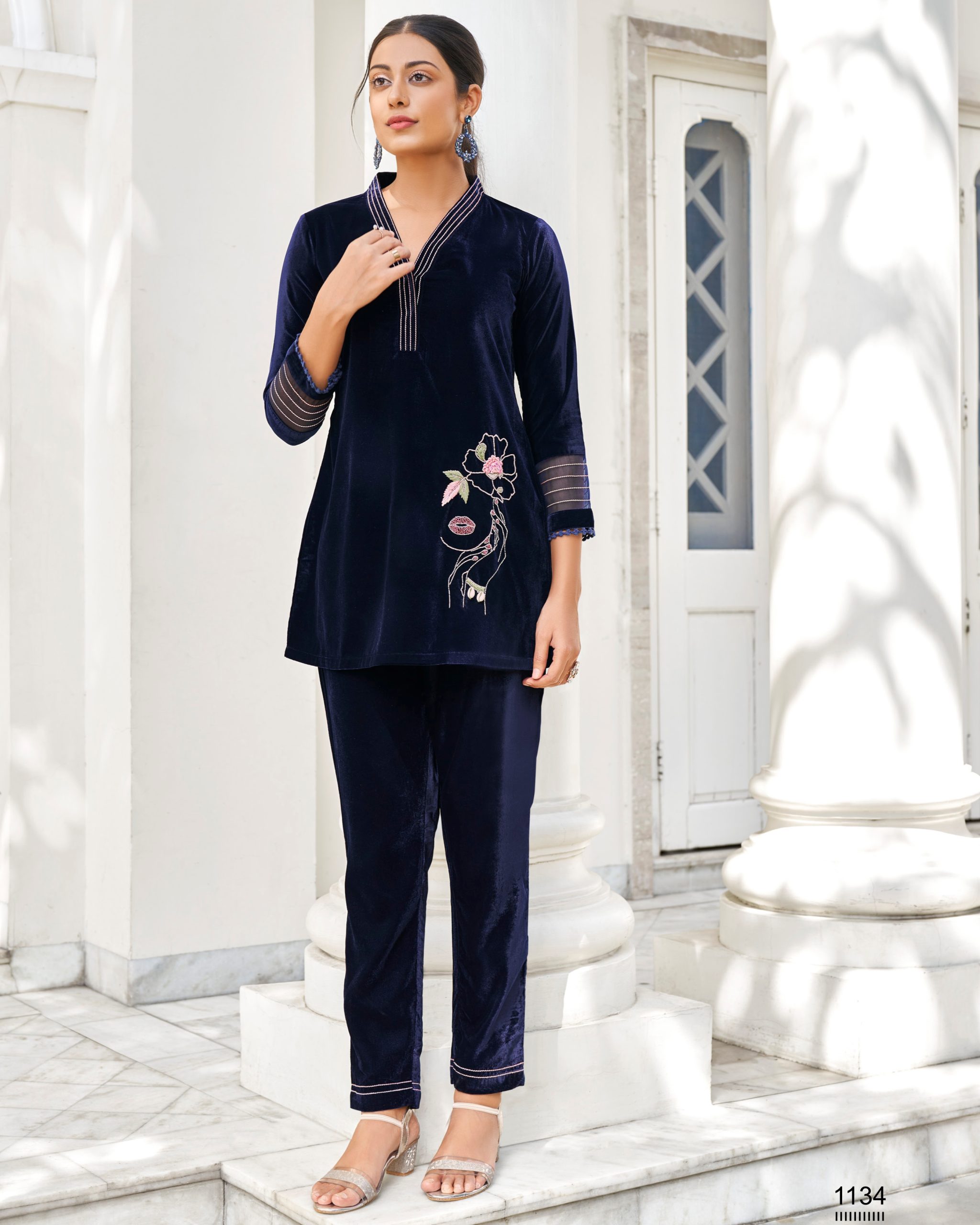 Women's Stitched Velvet Handwork Winterwear Cord set