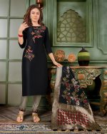 Anju Fabrics Presents Mayuri Bamber Silk Stitched Kurtis Pent Dupatta Set