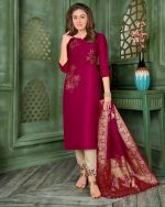 Anju Fabrics Presents Mayuri Bamber Silk Stitched Kurtis Pent Dupatta Set