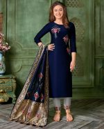 Anju Fabrics Presents Mayuri Bamber Silk Stitched Kurtis Pent Dupatta Set