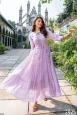 Flaunt The Magic Of Flared Gowns Mul Cotton Strips Cross Stitch Embroidery And Mirror Work With Twisted Dori With Tassels