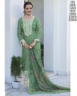 Stunning Partywear Ensemble Embroidered Silki Cotton Kurti Pure Cotton Pant And Organza Digital Print Dupatta