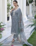 Stunning Partywear Ensemble Embroidered Silki Cotton Kurti Pure Cotton Pant And Organza Digital Print Dupatta