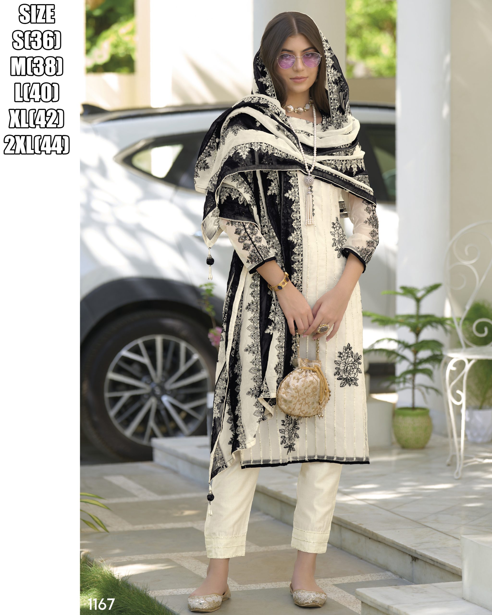 Classic Black & White With Our Stitched Salwar Suit Set Heavy Organza Fancy Embroidery Work And Stunning Dupatta