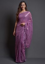 Ethnicrang Women's Heavy Georgette Silk Sequence Un-Stitched Saree With Banglori Blouse