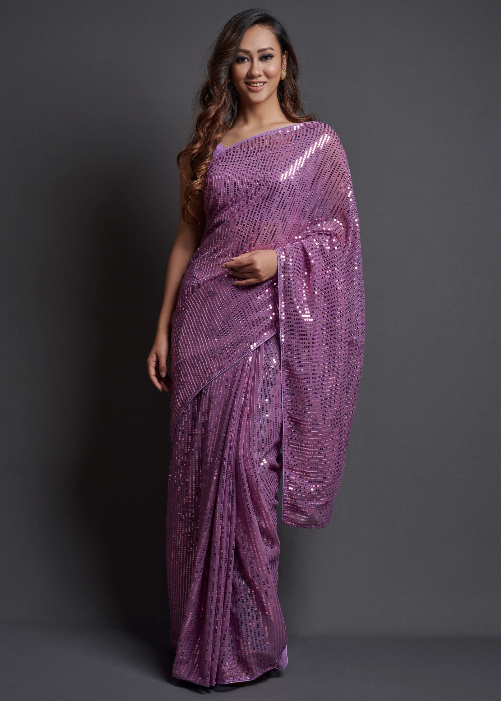 Ethnicrang Women's Heavy Georgette Silk Sequence Un-Stitched Saree With Banglori Blouse