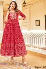 Designer Gown Style With Classic Reyon Foil Prints And Fancy Embroidery Work Embrace Elegance In This Stunning Ensemble