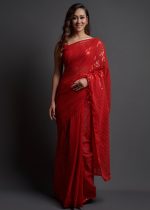 Ethnicrang Women's Heavy Georgette Silk Sequence Un-Stitched Saree With Banglori Blouse