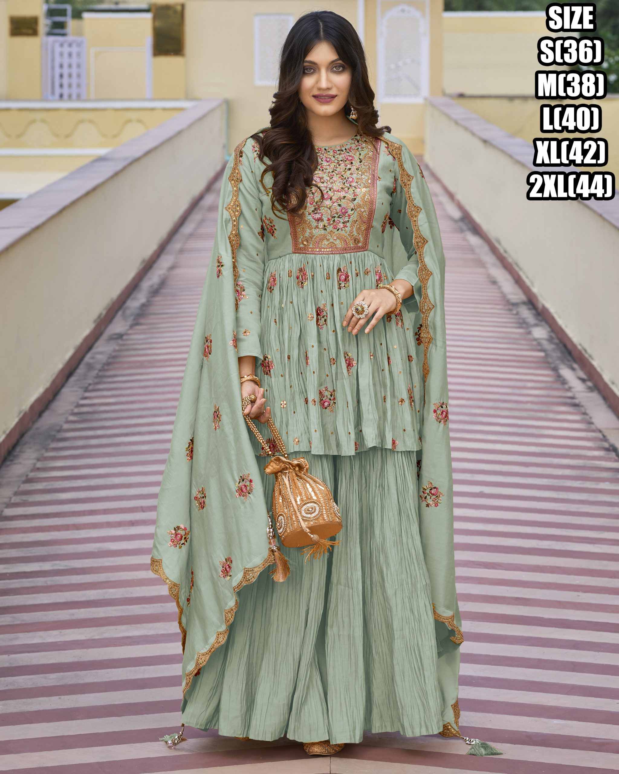 Adorn Yourself in the Exquisite Elegance of Heavy Silk & Embroidery Work on Our Stitched Sharara Pair A Celebration of Style