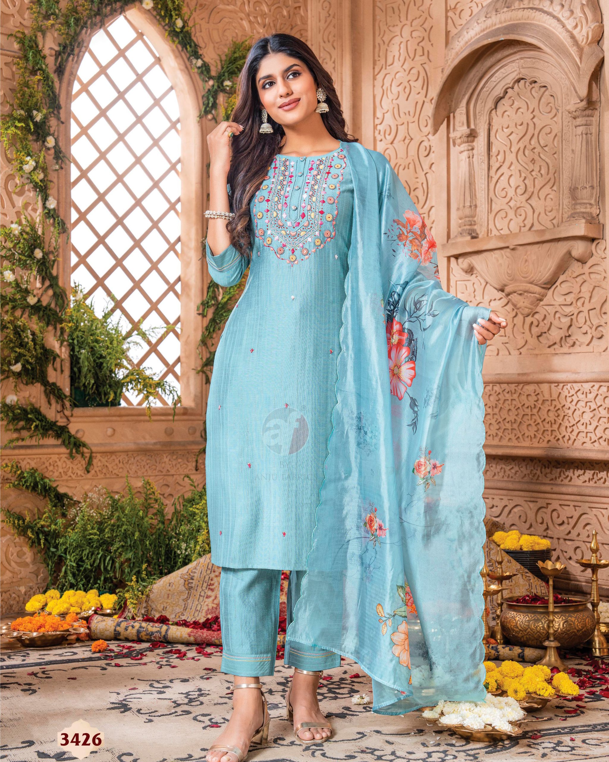 Immerse Yourself In Style With Our Stitched Viscose Kurti Set Enhanced By Beautiful Knots And Handwork Perfect For Effortless Party Elegance
