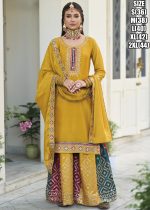Elegant Baluming Chinon Top And Palazzo Set With Exquisite Embroidery Work with Free Size Palazzo