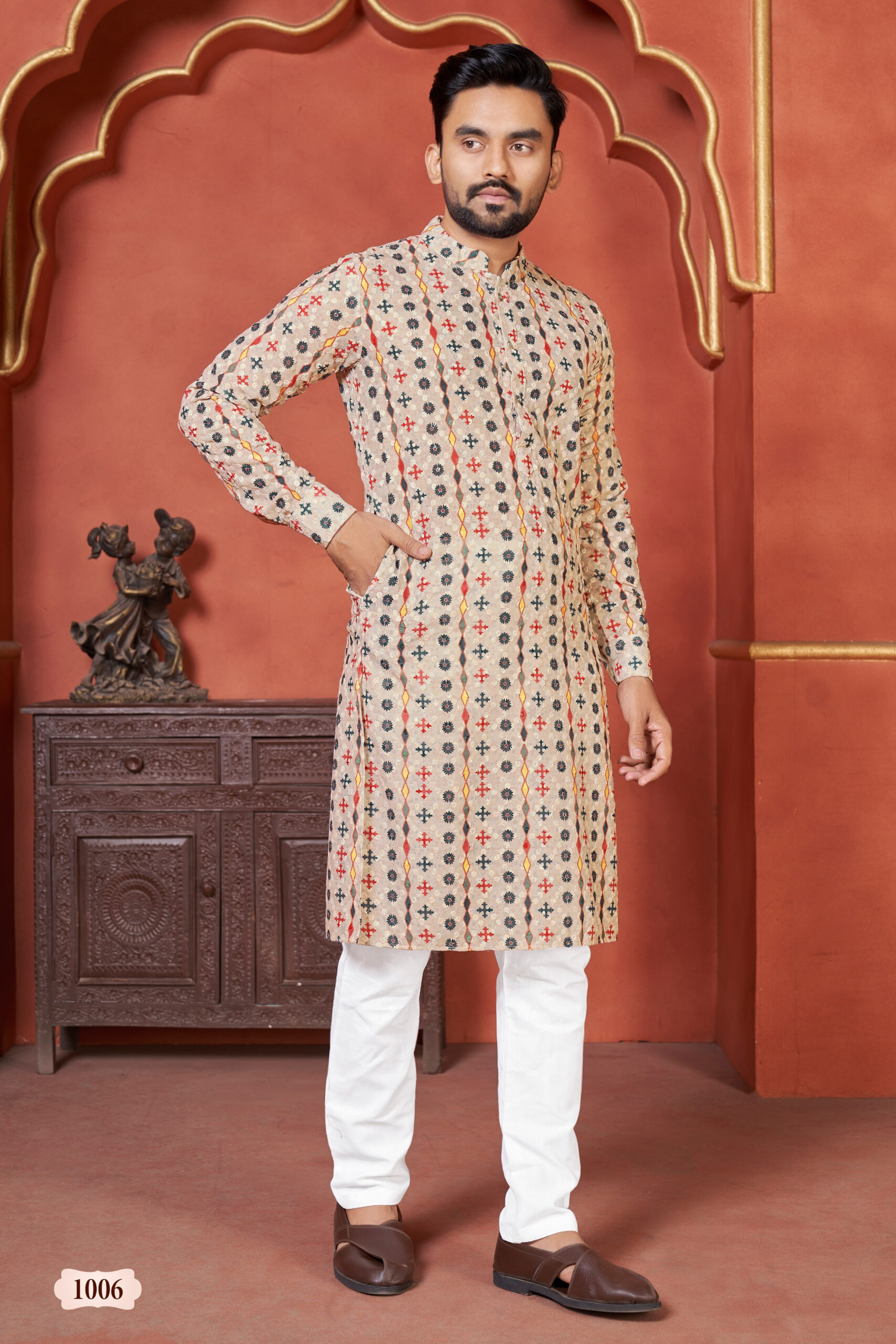 Presenting Readymade Cotton Schiffli Men Wear Kurta With Payjama.
