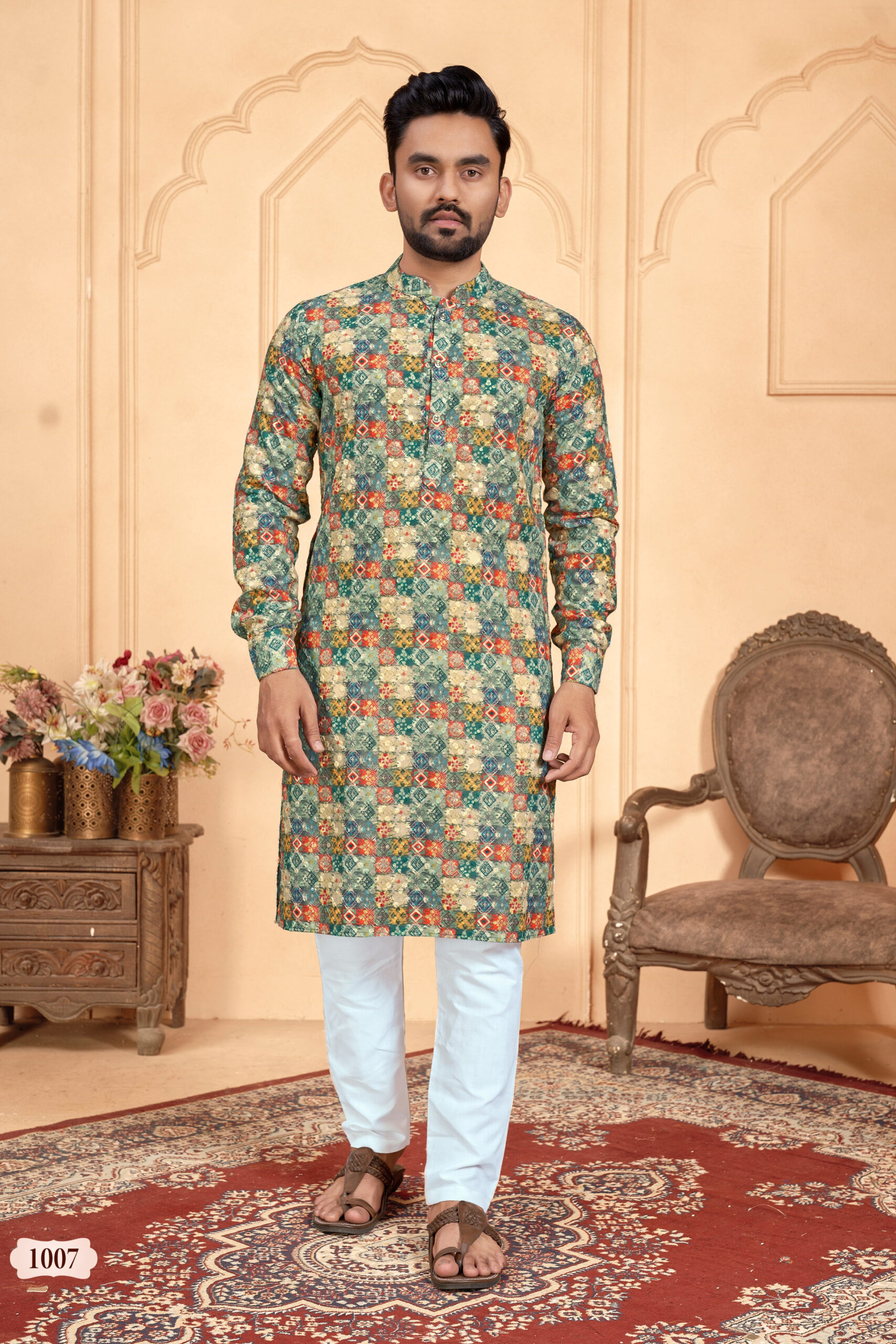 Presenting Readymade Cotton Schiffli Men Wear Kurta With Payjama.