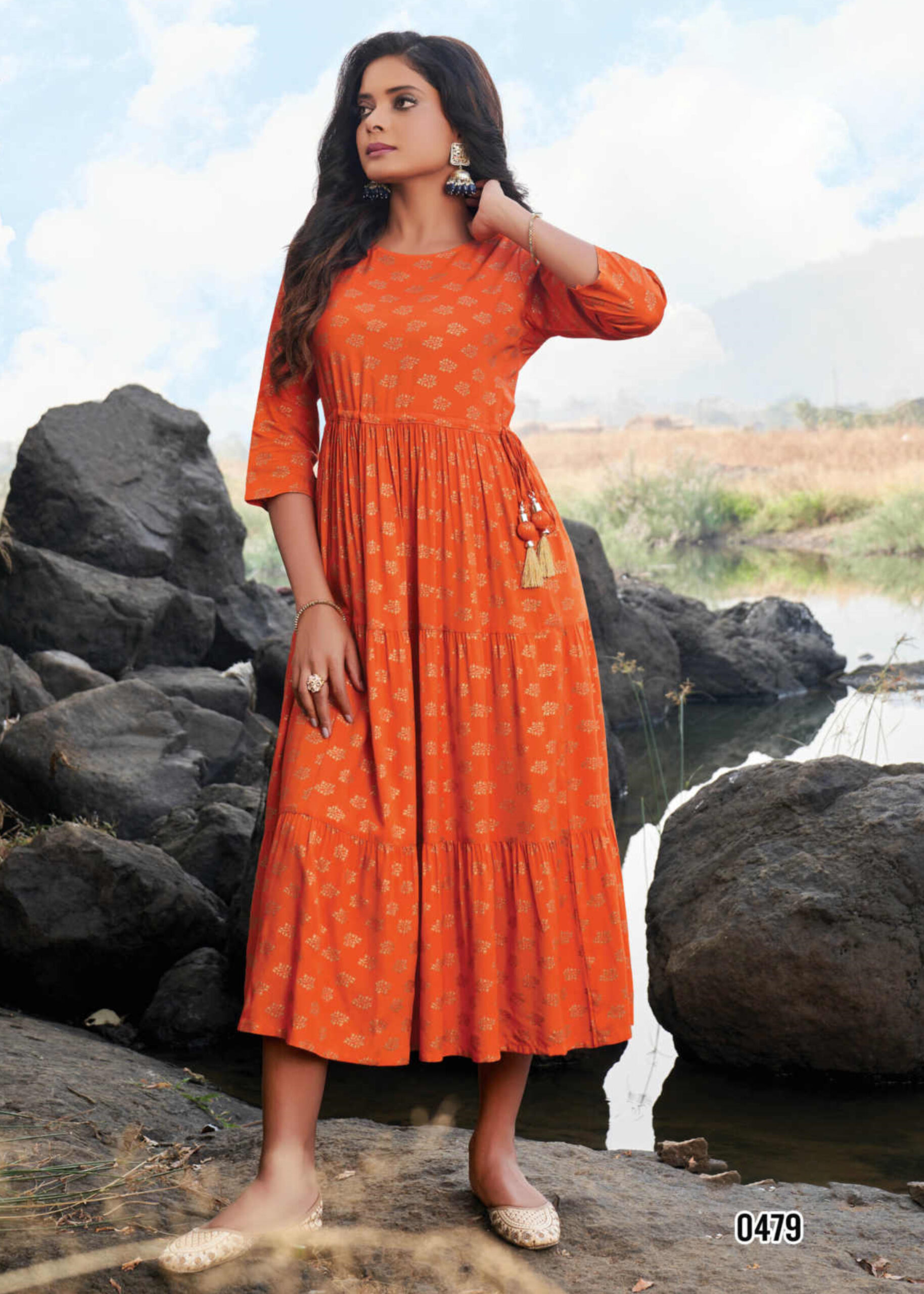 Anarkali Readymade Rayon Foil Print Kurtis