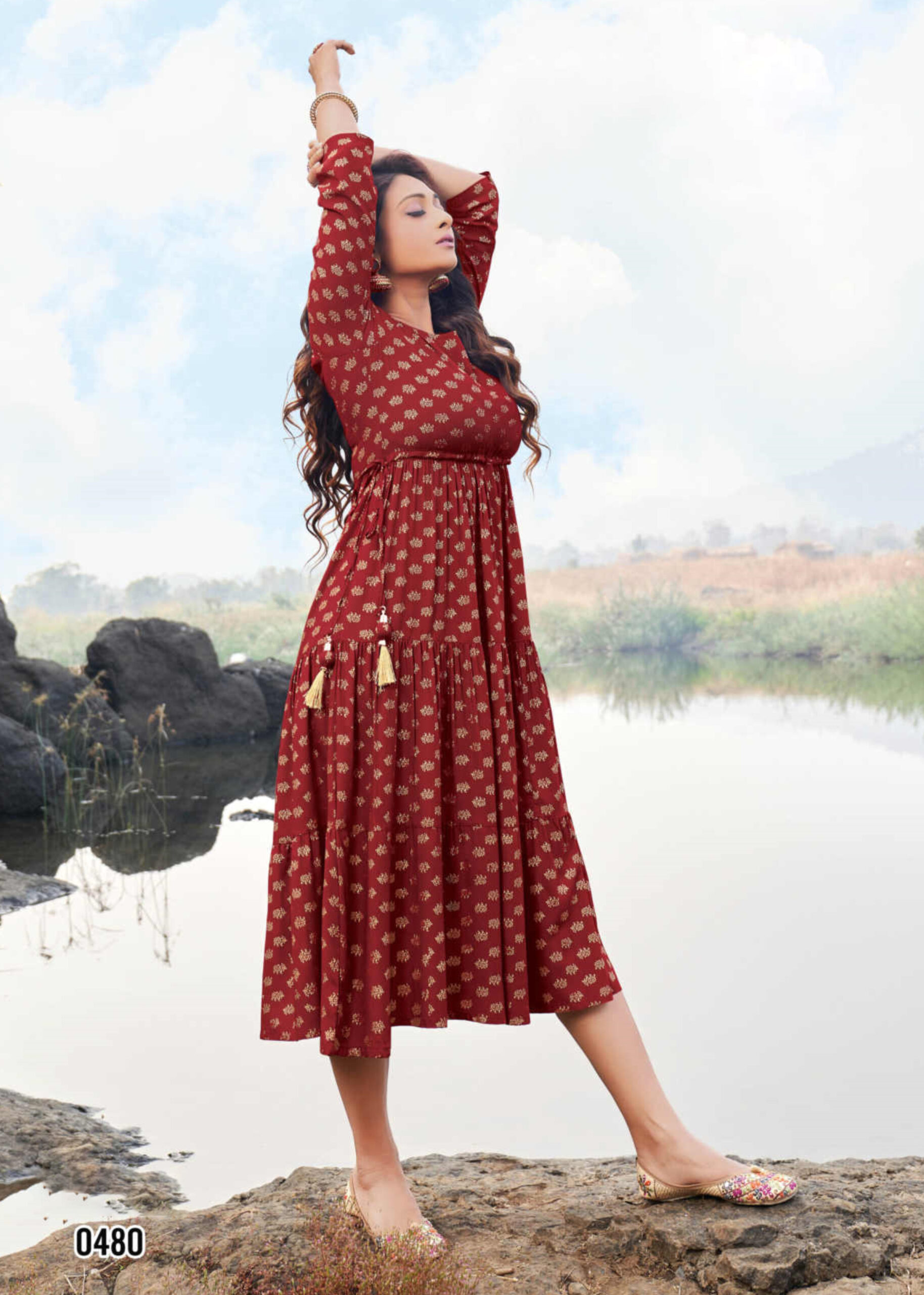 Anarkali Readymade Rayon Foil Print Kurtis