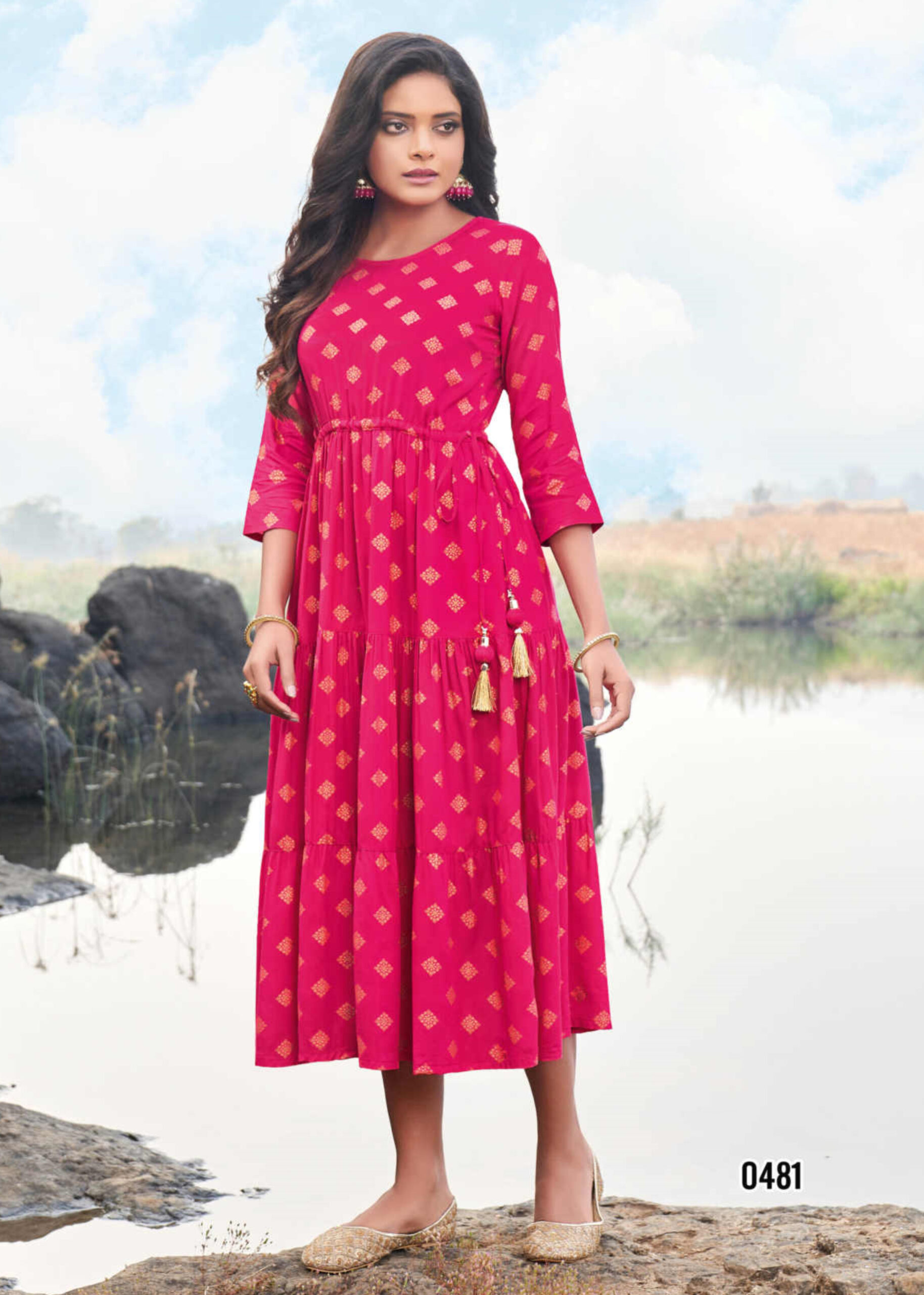 Anarkali Readymade Rayon Foil Print Kurtis