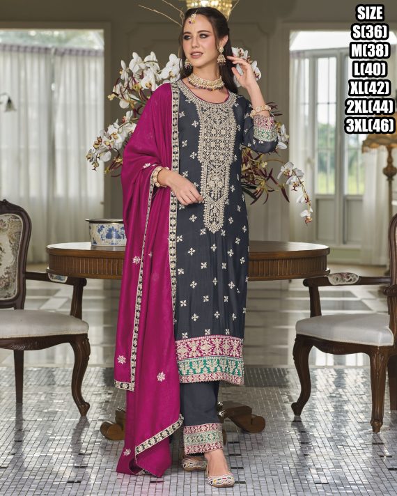 Ethnicrang Women's Premium Silk Stitched Embroidery Salwaar Kameez