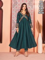 Ethnicrang Women's Pure Vichitra Silk Embrodiery Aliya 3 Pcs Kurti Set