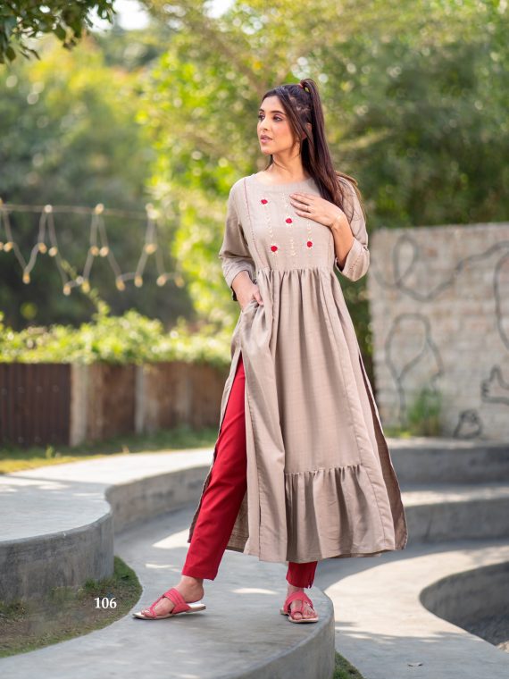 Readymade Dobby Rayon Hand Work Nyra Cut Kurtis