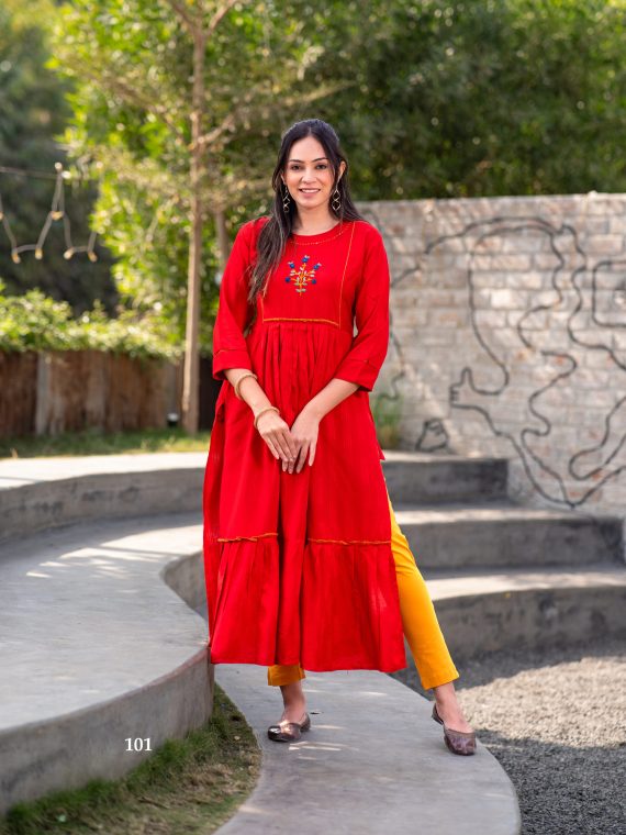 Readymade Dobby Rayon Hand Work Nyra Cut Kurtis