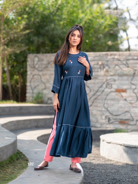 Readymade Dobby Rayon Hand Work Nyra Cut Kurtis