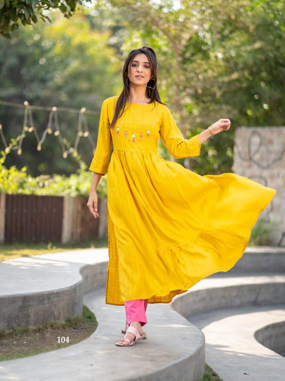 Readymade Dobby Rayon Hand Work Nyra Cut Kurtis