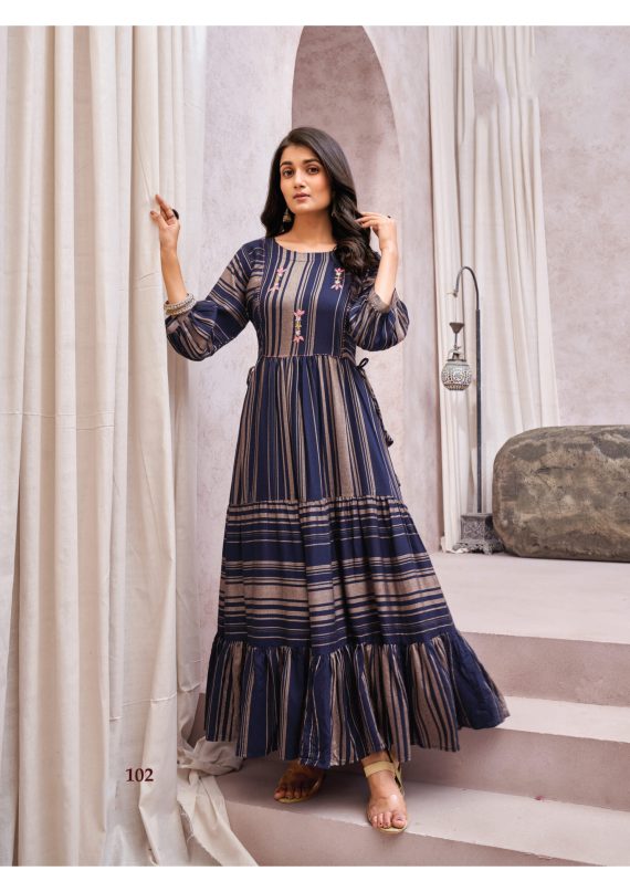 Readymade Rayon Dobby Handwork Long Gown