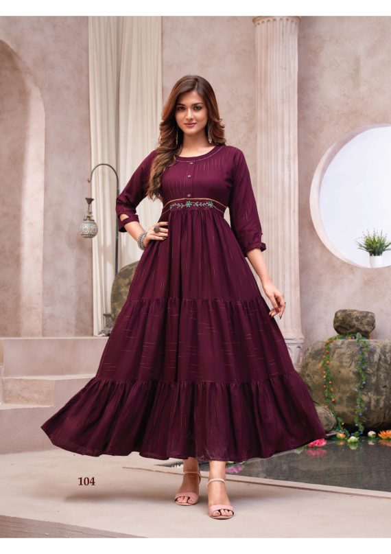 Readymade Rayon Dobby Handwork Long Gown