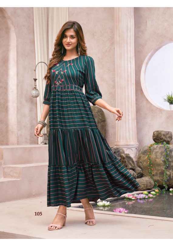 Readymade Rayon Dobby Handwork Long Gown
