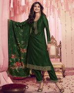 Women's Ready To Wear Pure Viscose Dola Jacquard Kurti Pent With Dupatta For Mehndi Function