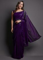 Ethnicrang Women's Heavy Georgette Silk Sequence Un-Stitched Saree With Banglori Blouse