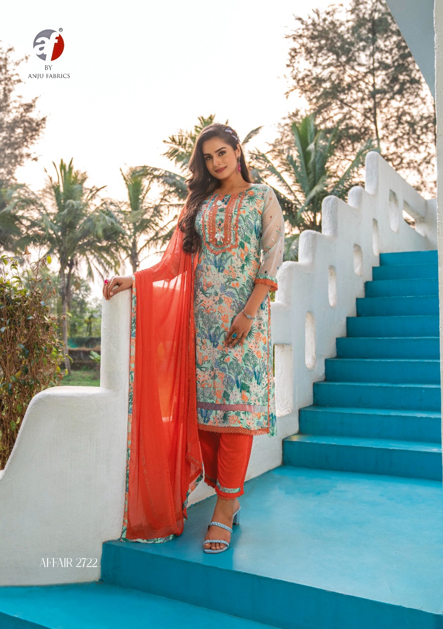 Anju Fabrics Presents Affair Pure Viscose Stitched Kurtis Pent Dupatta Set