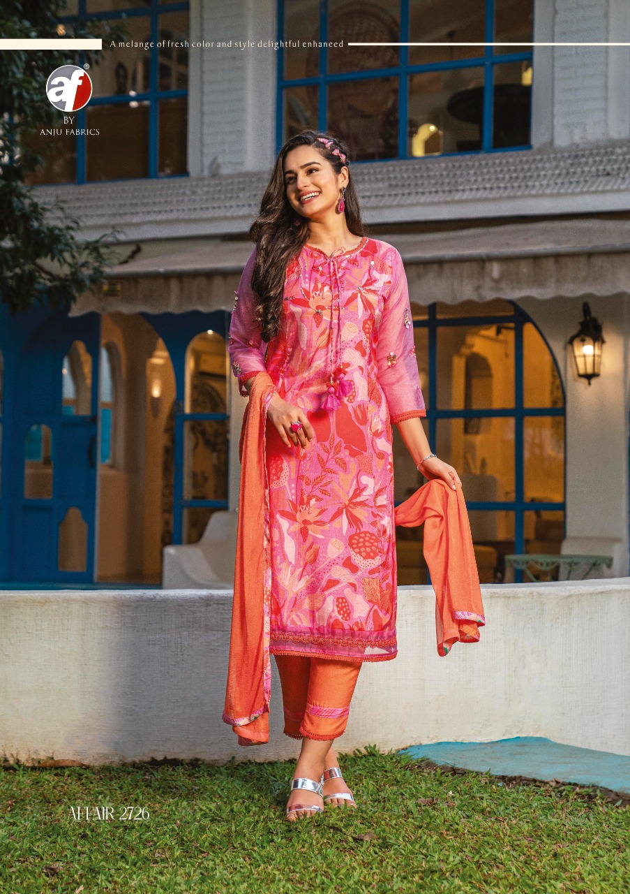 Anju Fabrics Presents Affair Pure Viscose Stitched Kurtis Pent Dupatta Set