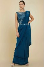 Celebrity Style Fancy Ready To Wear Saree with Readymade Blouse