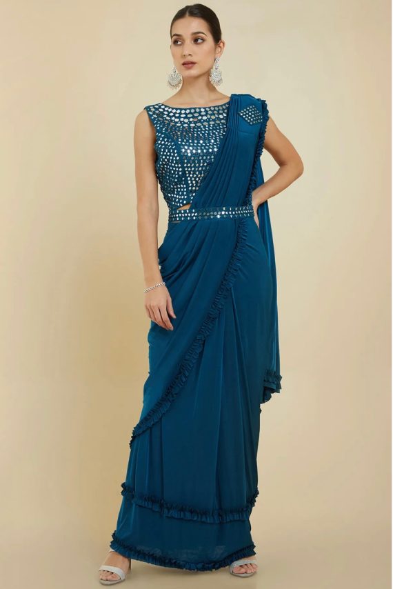 Celebrity Style Fancy Ready To Wear Saree with Readymade Blouse