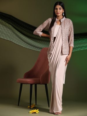 Designer Ready To Wear Saree With Stitched Blouse With Jacket