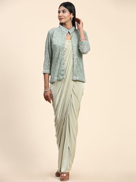 Designer Ready To Wear Saree With Stitched Blouse With Jacket