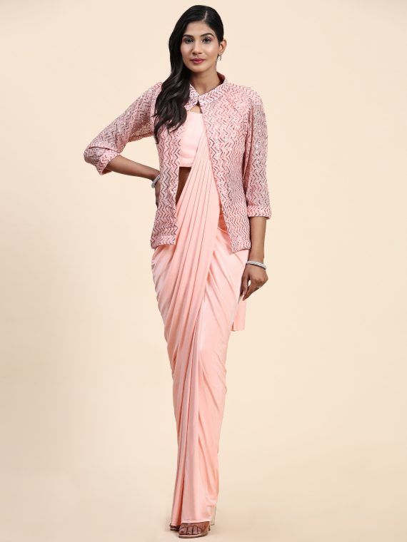 Designer Ready To Wear Saree With Stitched Blouse With Jacket